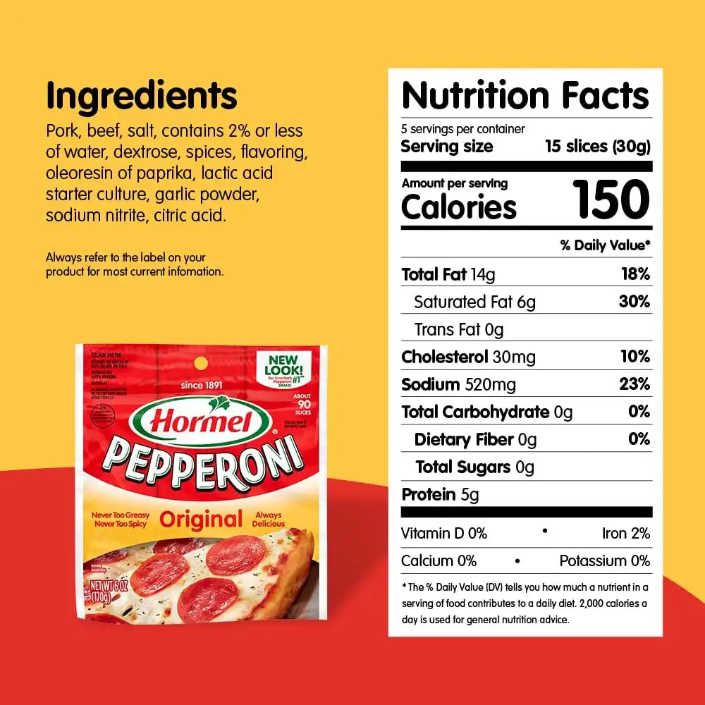 HORMEL Original Pepperoni Slices, Pizza Toppings, 6 Oz (1 Ct)
