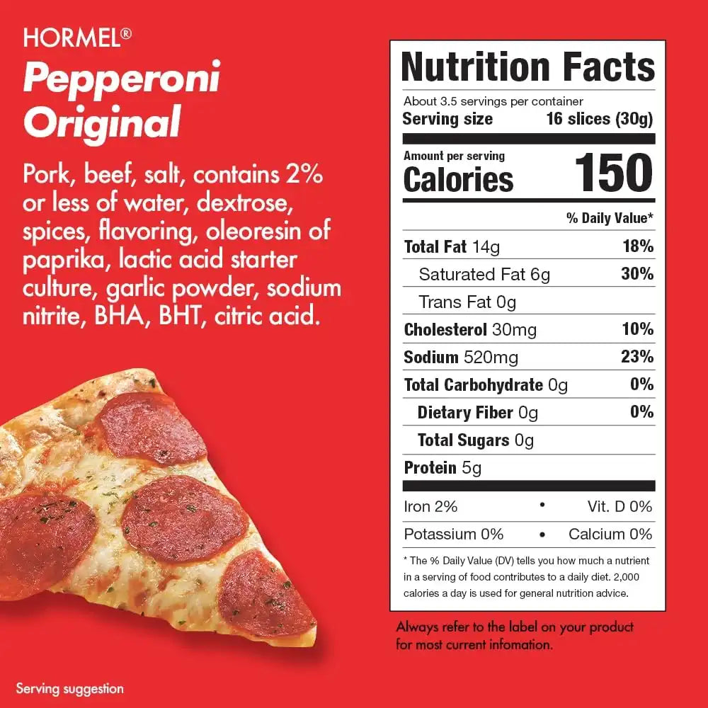 HORMEL Original Pepperoni Slices, Pizza Toppings, 3.5 Oz (10 Ct)