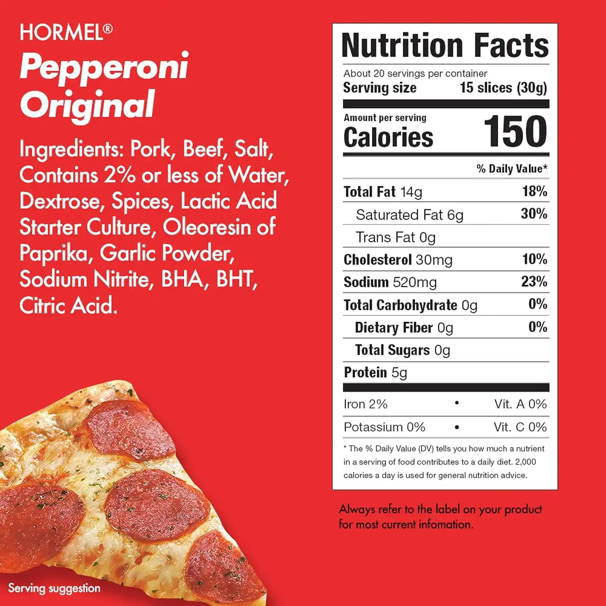 HORMEL Original Pepperoni Slices, Value Pack, Pizza Toppings, 21 Oz (1 Ct)