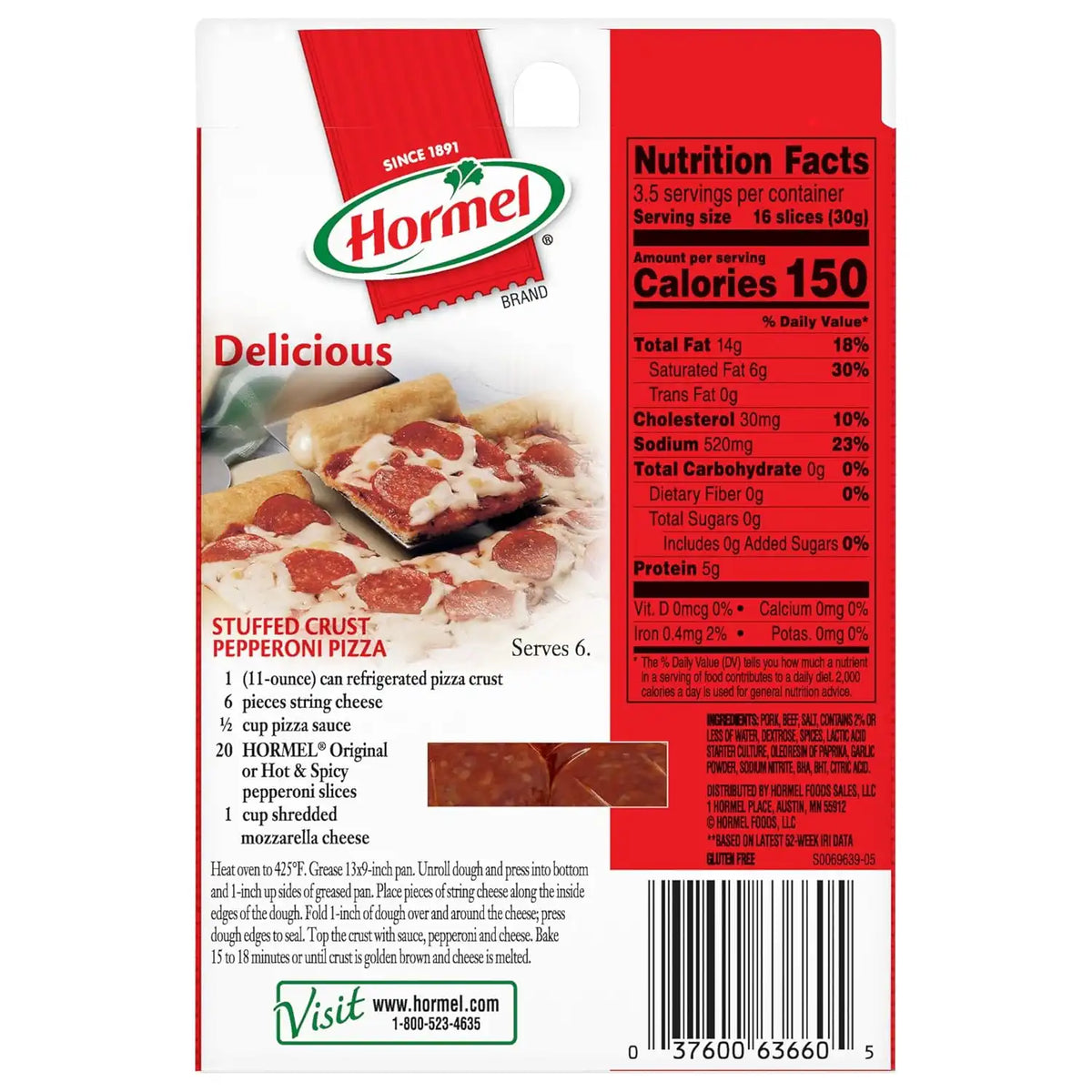 HORMEL Original Pepperoni Slices, Pizza Toppings, 3.5 Oz (10 Ct)