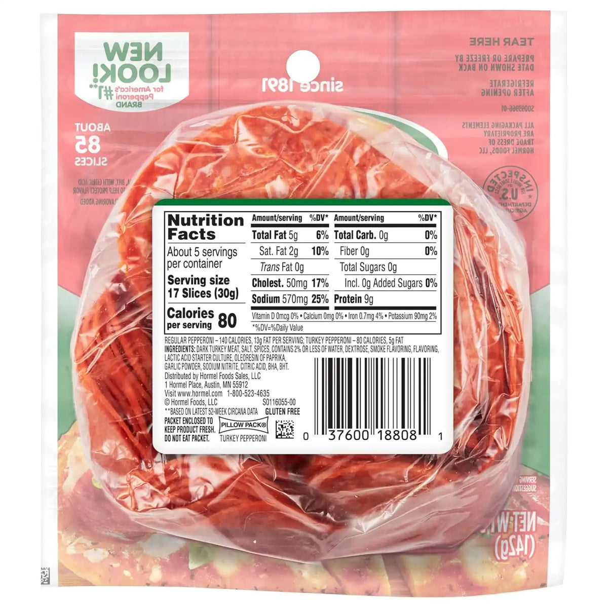 HORMEL Turkey Pepperoni Slices, Pizza Toppings, 5 Oz (1 Ct)